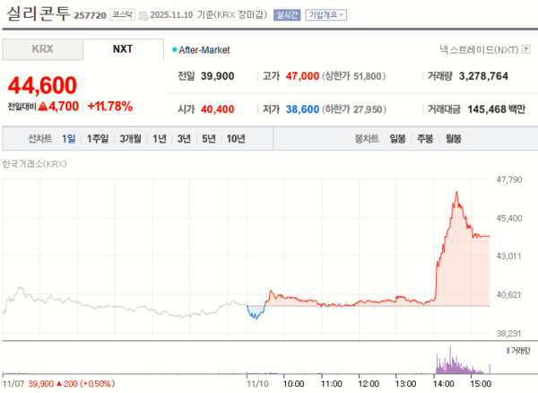 실리콘투 10일 주가 변화 [자료=네이버증권]